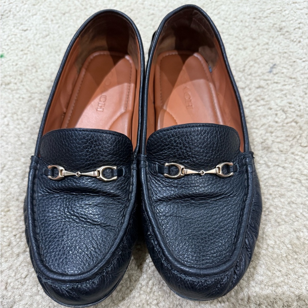 Coach Black Leather Loafers with Gold Detail